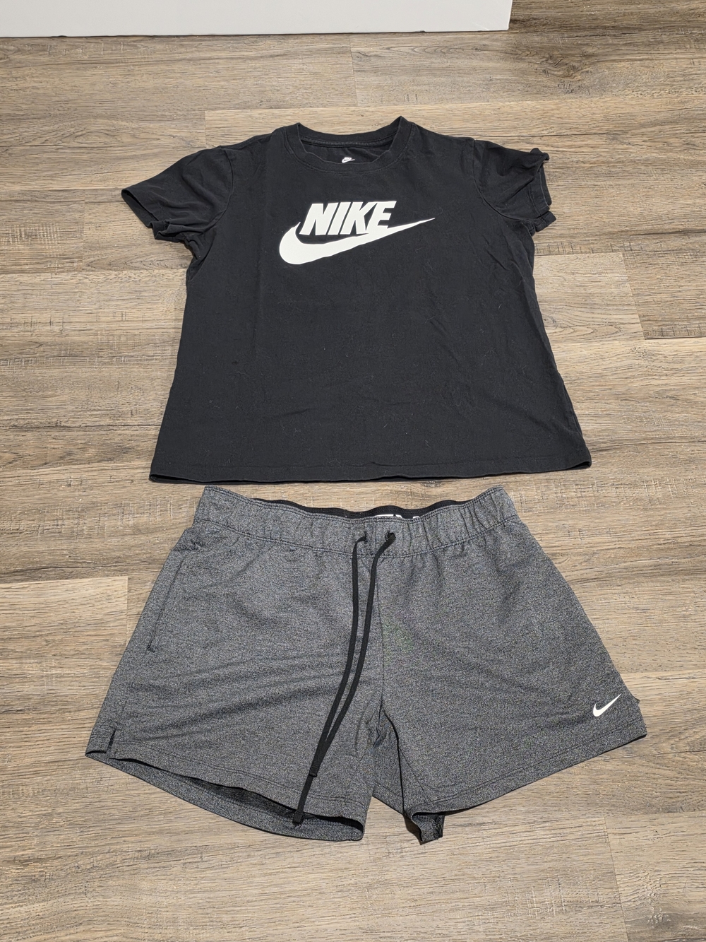 Nike Black Logo Tee with Heather Gray Athletic Shorts